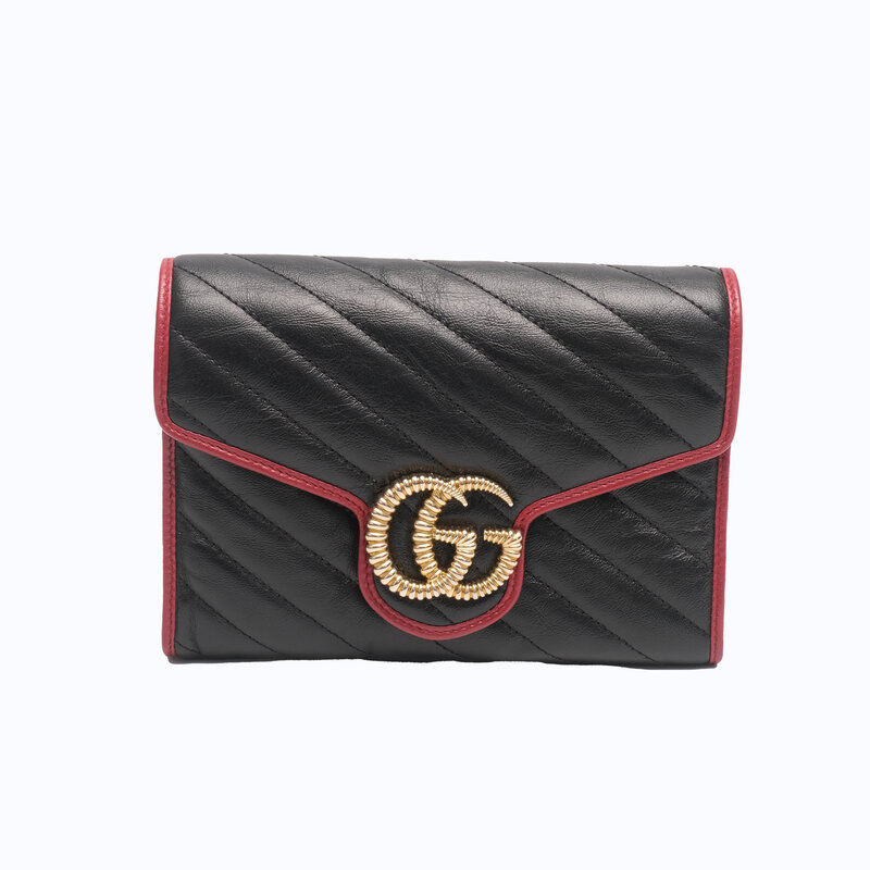 GUCCI GUCCI DOUBLE G MARMONT MINI  WALLET ON  CHAIN TORCHON  BLACK