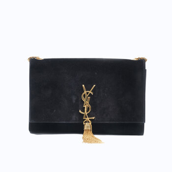 SAINT LAURENT SAINT LAURENT BLACK KATE GOLD TASSEL IN GRAIN DE POUDRE EMBOSSED MEDIUM