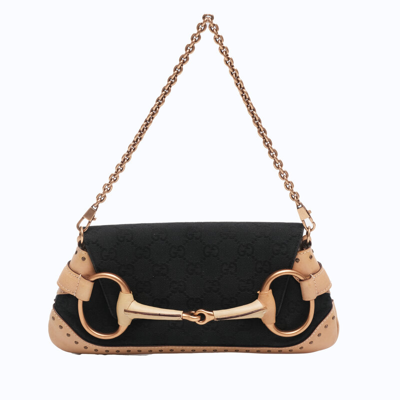 GUCCI Gucci FOR TOM FORD STUDDED MONOGRAM  CLUTCH WITH CHAIN