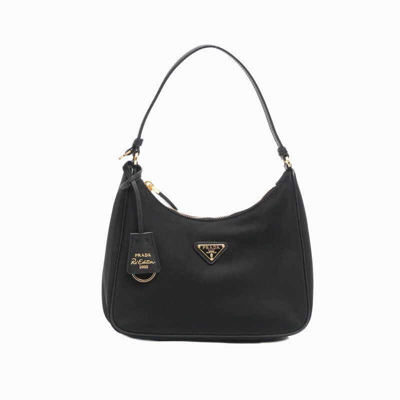 PRADA PRADA TESSUTO NYLON SAFFIANO MINI RE-EDITION BAG BLACK