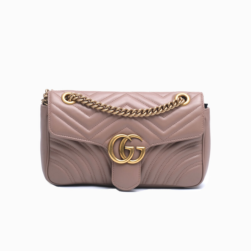GUCCI GUCCI GG MARMONT CALFSKIN ROSE MATELASSE SMALL SHOULDER BAG