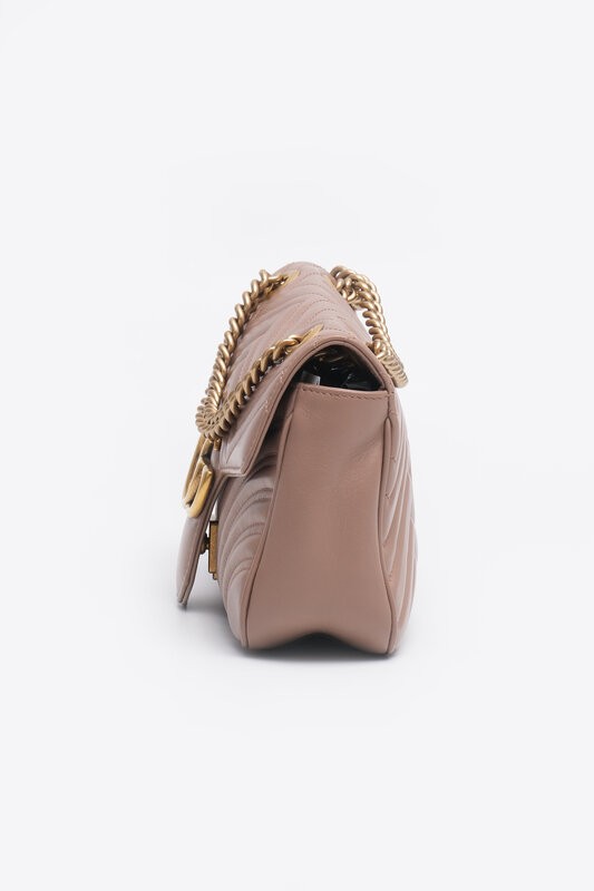 GUCCI GUCCI GG MARMONT CALFSKIN ROSE MATELASSE SMALL SHOULDER BAG