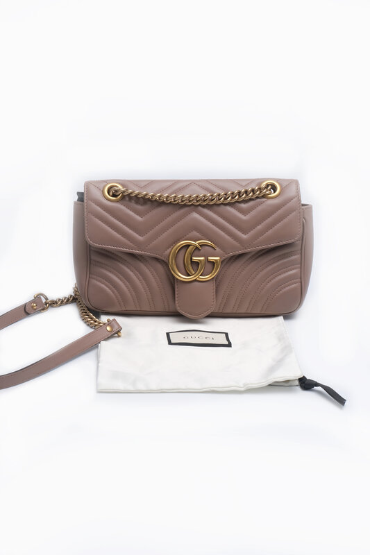 GUCCI GUCCI GG MARMONT CALFSKIN ROSE MATELASSE SMALL SHOULDER BAG