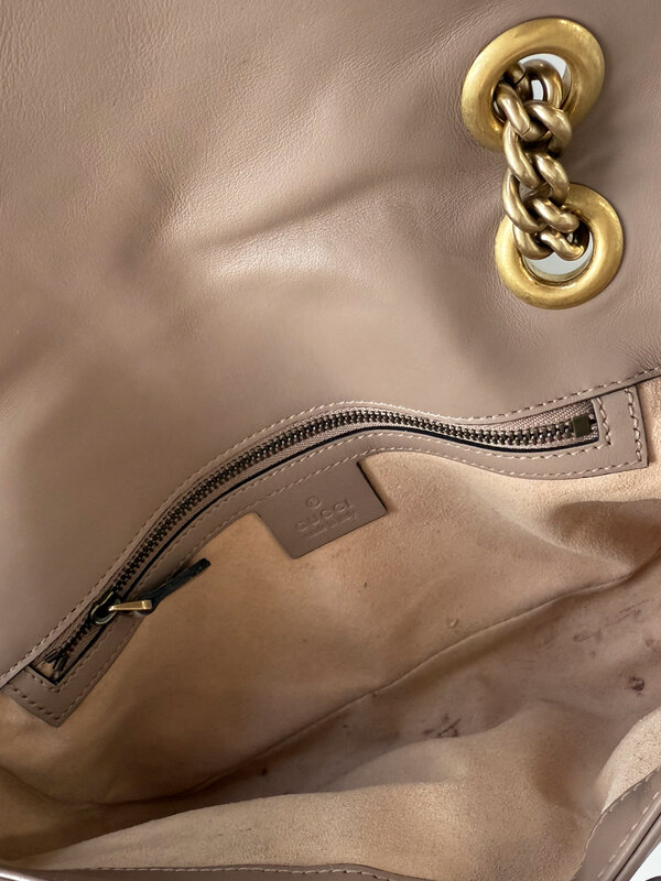 GUCCI GUCCI GG MARMONT CALFSKIN ROSE MATELASSE SMALL SHOULDER BAG