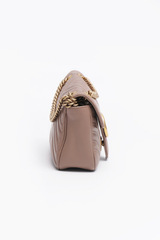 GUCCI GUCCI GG MARMONT CALFSKIN ROSE MATELASSE SMALL SHOULDER BAG