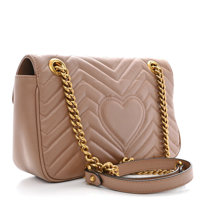 GUCCI GUCCI GG MARMONT CALFSKIN ROSE MATELASSE SMALL SHOULDER BAG