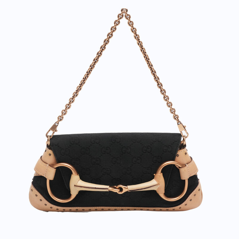 GUCCI Gucci FOR TOM FORD STUDDED MONOGRAM  CLUTCH WITH CHAIN