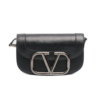 VALENTIVO VALENTINO CALFSKIN SUPERVEE SHOULDER BAG BLACK