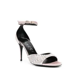 GUCCI GUCCI CRYSTAL EMBELLISHED SATIN NUDE ROSE HEELS