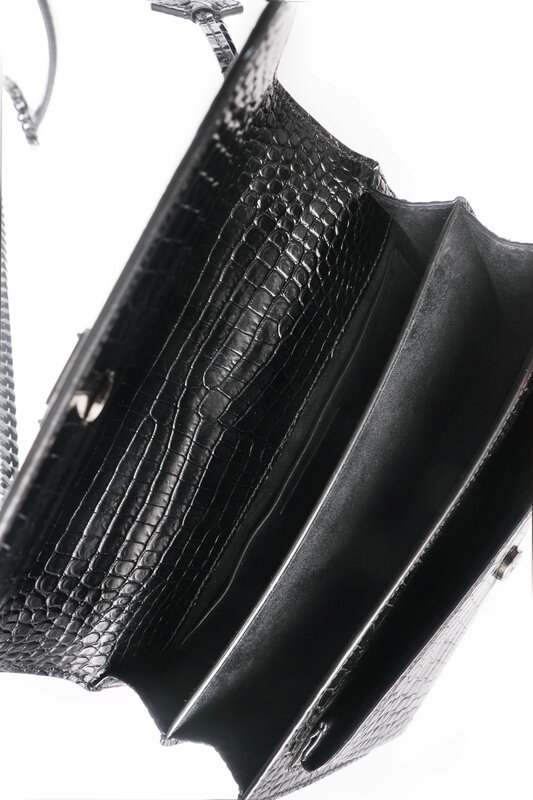 SAINT LAURENT SAINT LAURENT BLACK CHAIN CROCODILE SUNSET MRDIUM EMBOSSED SHOULDER BAG