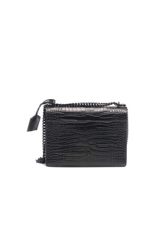 SAINT LAURENT SAINT LAURENT BLACK CHAIN CROCODILE SUNSET MRDIUM EMBOSSED SHOULDER BAG