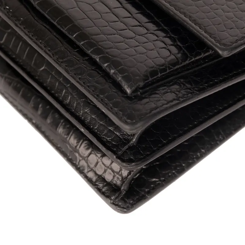SAINT LAURENT SAINT LAURENT BLACK CHAIN CROCODILE SUNSET MRDIUM EMBOSSED SHOULDER BAG