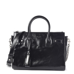 SAINT LAURENT SAINT LAURENT GLAZED CALFSKIN BLACK SAC DE JOUR TOTE BAG BABY