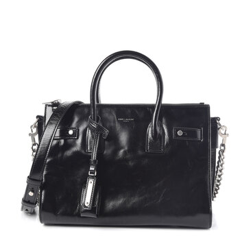 SAINT LAURENT SAINT LAURENT GLAZED CALFSKIN BLACK SAC DE JOUR TOTE BAG BABY
