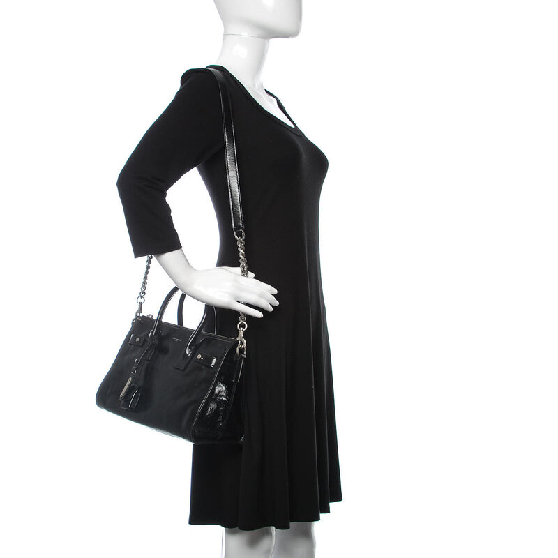 SAINT LAURENT SAINT LAURENT GLAZED CALFSKIN BLACK SAC DE JOUR TOTE BAG BABY