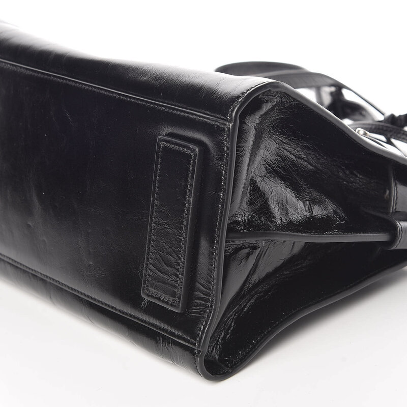 SAINT LAURENT SAINT LAURENT GLAZED CALFSKIN BLACK SAC DE JOUR TOTE BAG BABY