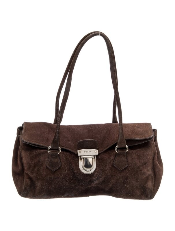 PRADA PRADA BROWN SUEDE EASY SHOULDER BAG