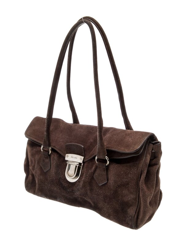 PRADA PRADA BROWN SUEDE EASY SHOULDER BAG