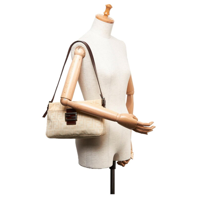 FENDI FENDI BEIGE ZUCCA FF CANVAS SHOULDER BAG