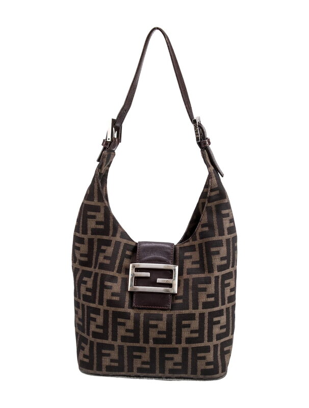 FENDI FENDI FF ZUCCA BROWN CANVAS MINI CRESCENT BAGUETTE  BAG