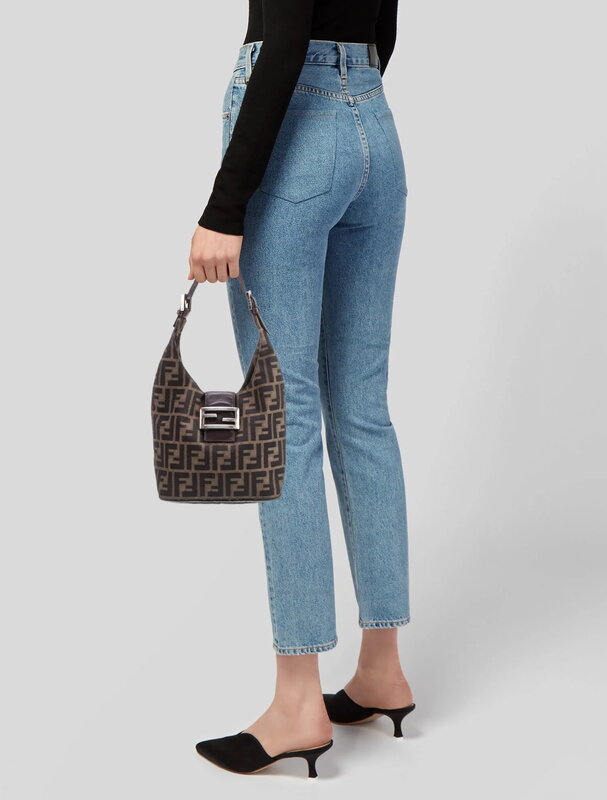 FENDI FENDI FF ZUCCA BROWN CANVAS MINI CRESCENT BAGUETTE  BAG