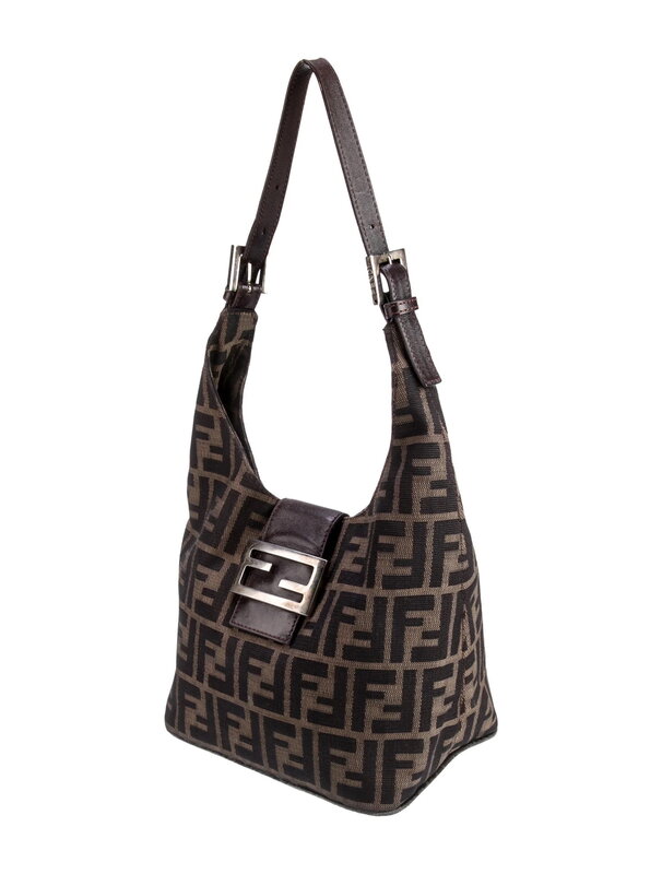 FENDI FENDI FF ZUCCA BROWN CANVAS MINI CRESCENT BAGUETTE  BAG