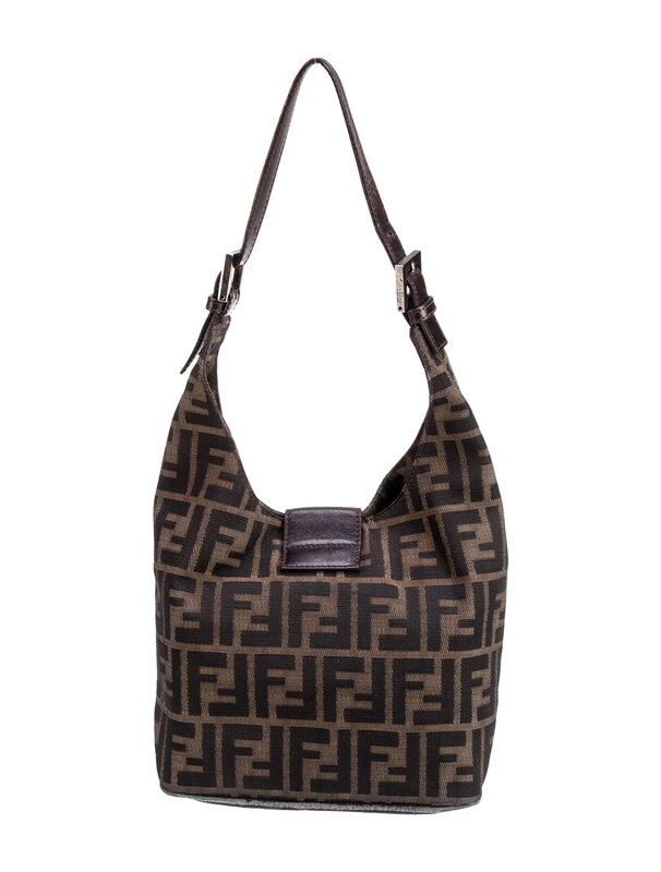 FENDI FENDI FF ZUCCA BROWN CANVAS MINI CRESCENT BAGUETTE  BAG