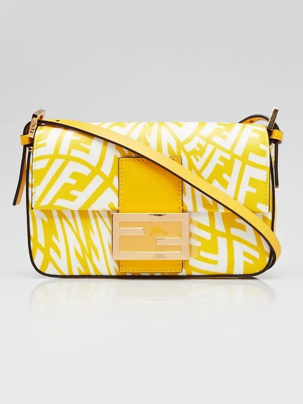 FENDI FENDI SARAH COLEMAN YELLOW FF VERTIGO BAGUETTE BAG MINI