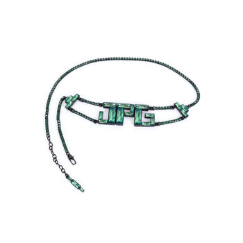 JEAN PAUL GAULTIER JEAN PAUL GAULTIER BAGUETTE CRYSTALS LOGO BELT GREEN