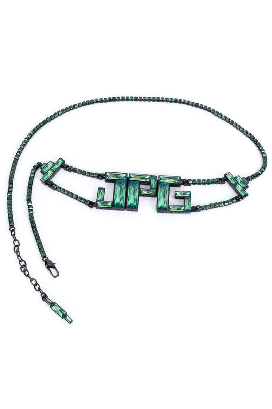JEAN PAUL GAULTIER JEAN PAUL GAULTIER BAGUETTE CRYSTALS LOGO BELT GREEN