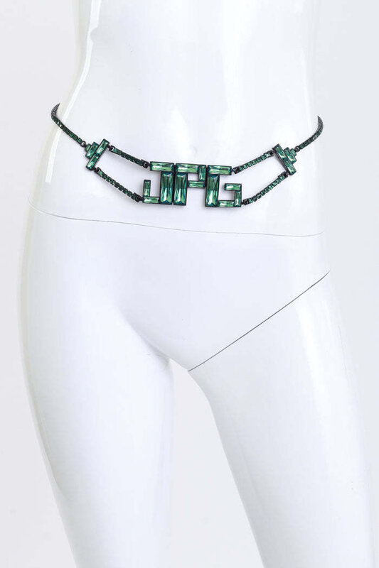 JEAN PAUL GAULTIER JEAN PAUL GAULTIER BAGUETTE CRYSTALS LOGO BELT GREEN
