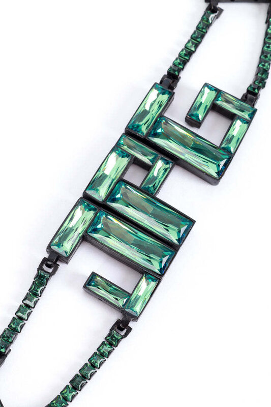 JEAN PAUL GAULTIER JEAN PAUL GAULTIER BAGUETTE CRYSTALS LOGO BELT GREEN