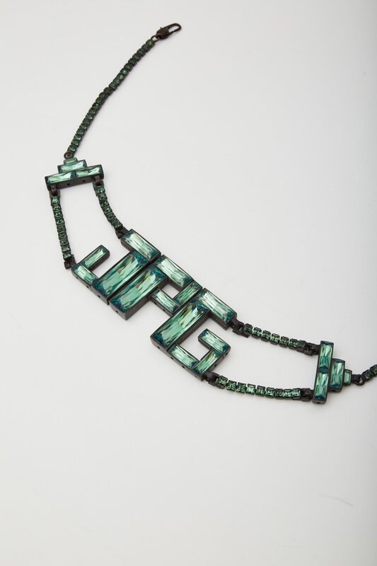 JEAN PAUL GAULTIER JEAN PAUL GAULTIER BAGUETTE CRYSTALS LOGO BELT GREEN