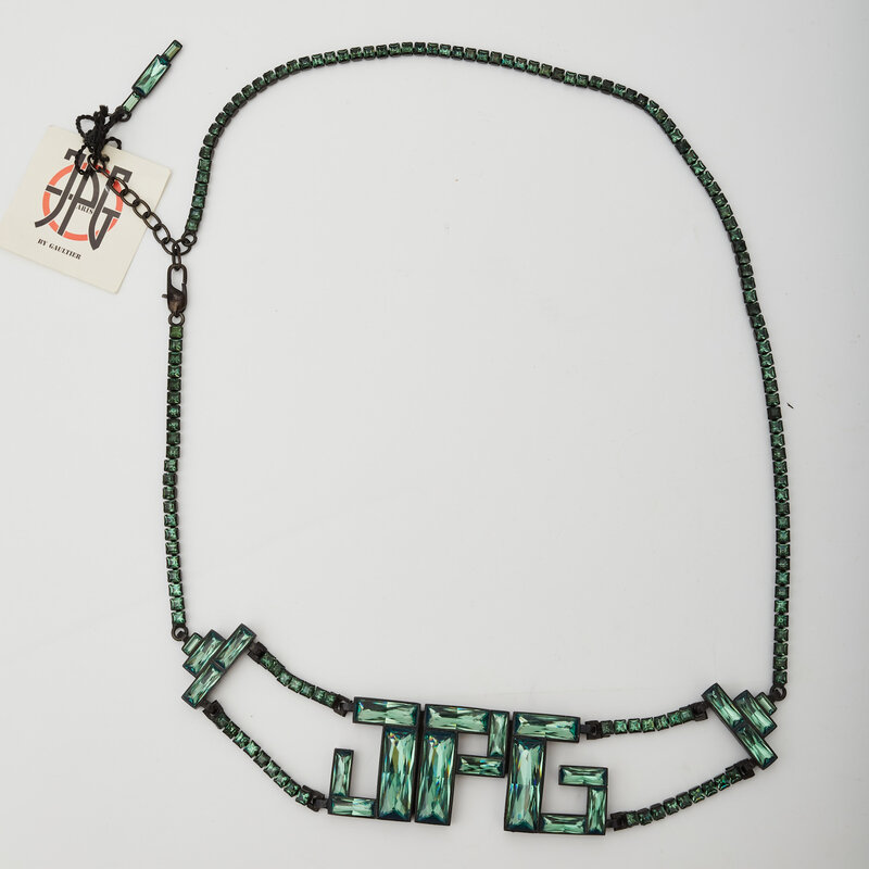 JEAN PAUL GAULTIER JEAN PAUL GAULTIER BAGUETTE CRYSTALS LOGO BELT GREEN