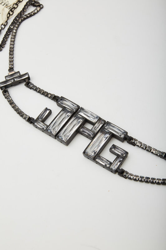 JEAN PAUL GAULTIER JEAN PAUL GAULTIER BAGUETTE CRYSTALS LOGO BELT GUNMETAL