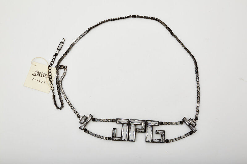 JEAN PAUL GAULTIER JEAN PAUL GAULTIER BAGUETTE CRYSTALS LOGO BELT GUNMETAL