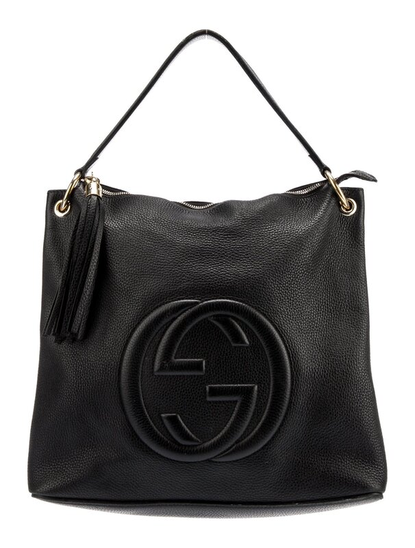 GUCCI GUCCI BLACK TEXTURED LEATHER SOHO HOBO BAG