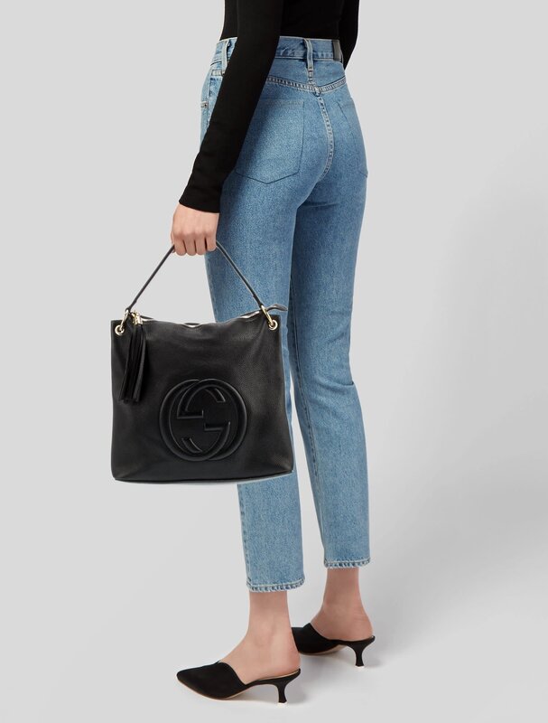 GUCCI GUCCI BLACK TEXTURED LEATHER SOHO HOBO BAG