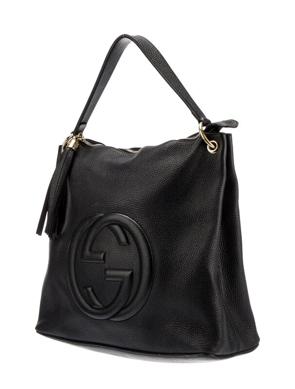 GUCCI GUCCI BLACK TEXTURED LEATHER SOHO HOBO BAG