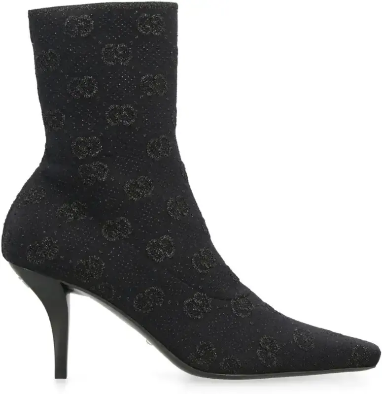GUCCI GUCCI GG MONOGRAM KINT BLACK SOCK BOOT HEELS BLACK