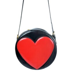 MOSCHINO MOSCHINO VINTAGE REDWALL BLACK LEATHER RED HEART ROUND MESSENGER BAG