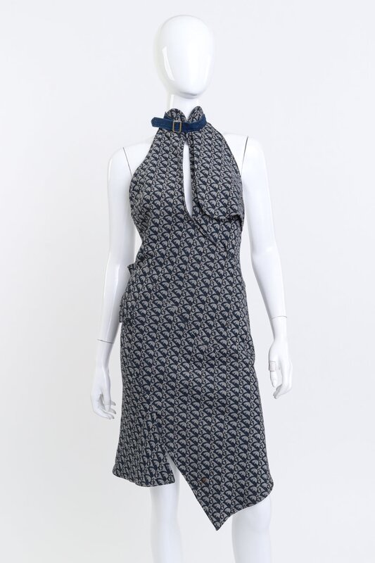CHRISTIAN DIOR CHRISTIAN DIOR NAVY OBLIQUE DENIM MONOGRAM HALTER DRESS (US4)