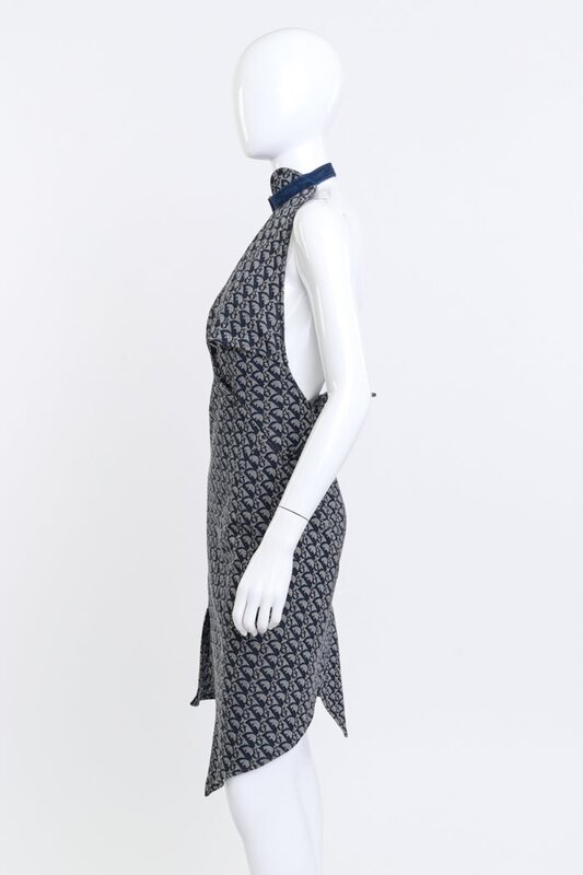 CHRISTIAN DIOR CHRISTIAN DIOR NAVY OBLIQUE DENIM MONOGRAM HALTER DRESS (US4)