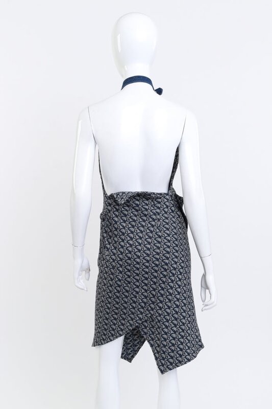 CHRISTIAN DIOR CHRISTIAN DIOR NAVY OBLIQUE DENIM MONOGRAM HALTER DRESS (US4)