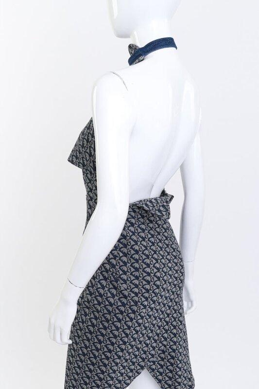 CHRISTIAN DIOR CHRISTIAN DIOR NAVY OBLIQUE DENIM MONOGRAM HALTER DRESS (US4)