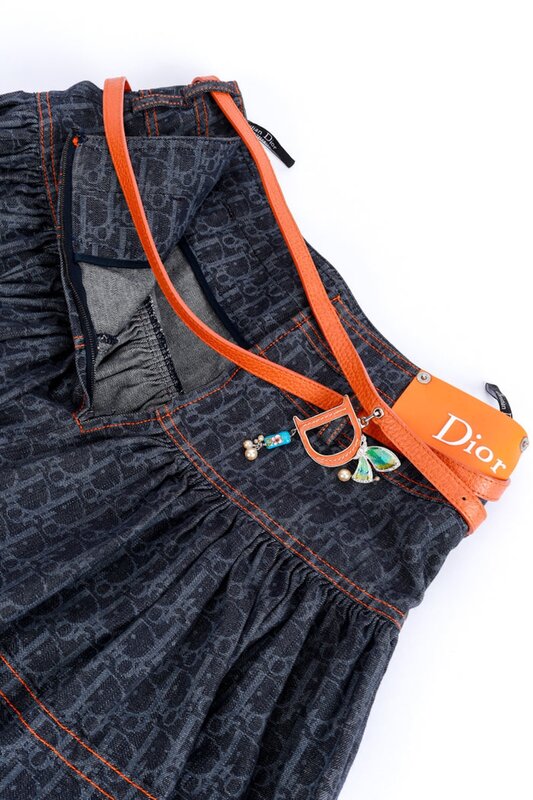 CHRISTIAN DIOR CHRISTIAN DIOR LOGO DENIM FLIGHT TROTTER TIERED SKATER SKIRT (S/M)