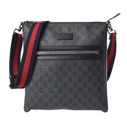 GUCCI GUCCI GG SUPREME BLACK MONOGRAM WEB FLAT MESSENGER BAG