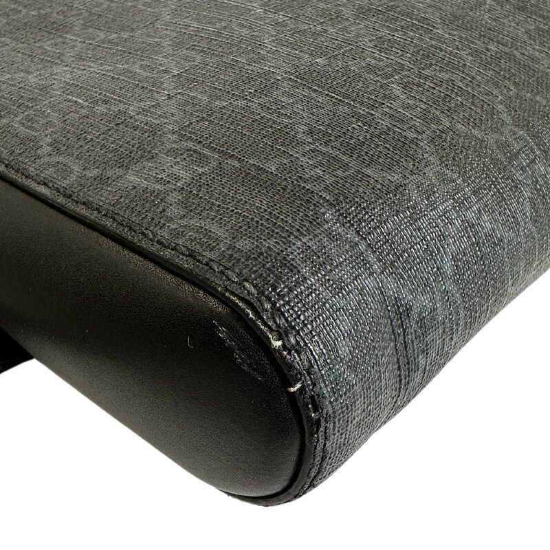 GUCCI GUCCI GG SUPREME BLACK MONOGRAM WEB FLAT MESSENGER BAG