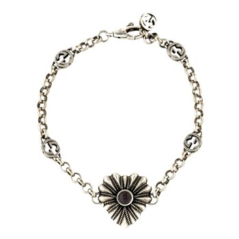 GUCCI GUCCI STERLING SILVER INTERLOCKER G HEART PENDANT BRACELET