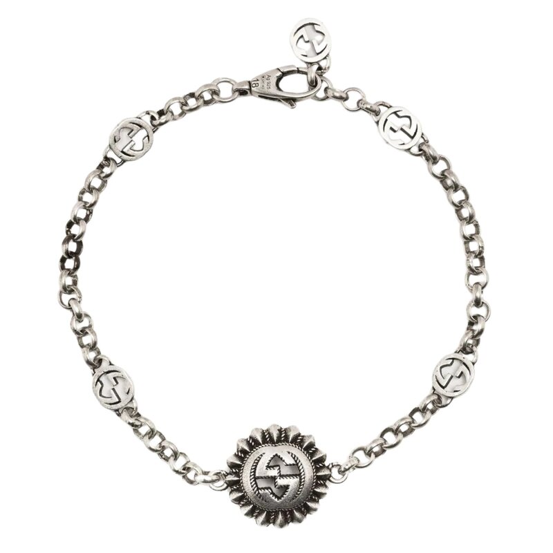 GUCCI GUCCI STERLING SILVER INTERLOCKER G PENDANT BRACELET